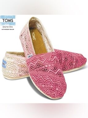 TOMS Pink Crochet Alpargata Slip-On Flats